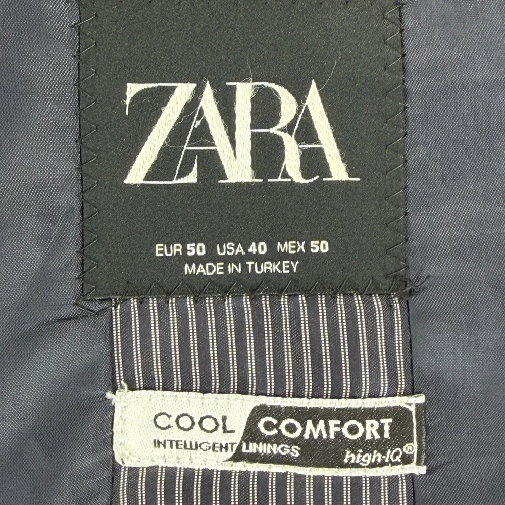 Zara Man Blue Cool Comfort Blazer Jacket USA 40 Slim Fit Two Button Formal